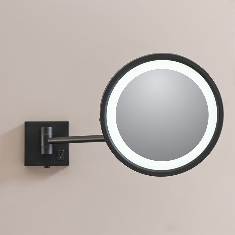 Baños-Espejo-Muro-Redondo-con-Aumento-y-Led-Negro-Mate