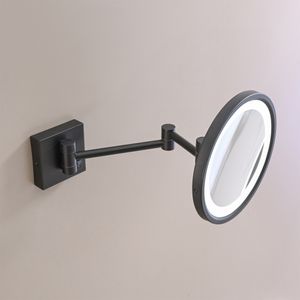 Espejo Muro Redondo con Aumento y Led Negro Mate