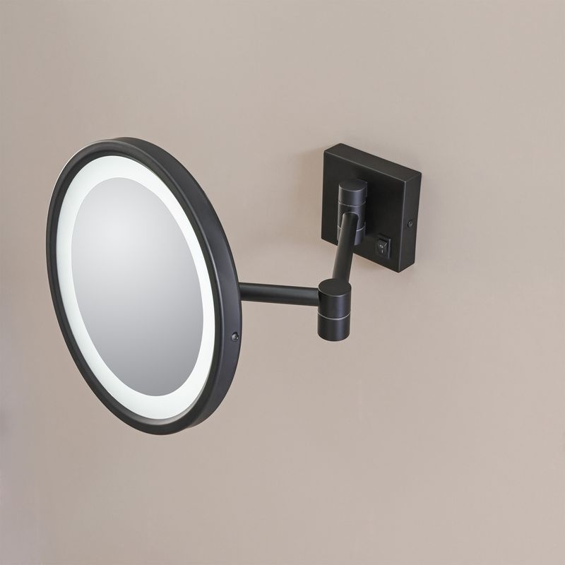Baños-Espejo-Muro-Redondo-con-Aumento-y-Led-Negro-Mate