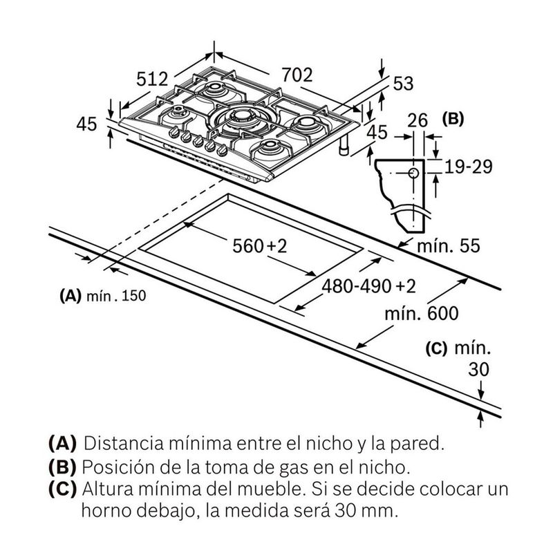 Cocina-Encimera-a-Gas-5-Quemadores-PGQ7G5B90-Inoxidable-70-cm