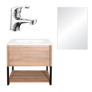 Mueble Ralf Miel 500 Desarmado + Espejo Cherry + Grifería Feel Cr