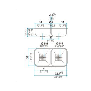 Lavaplatos Doble C37 Rectangular Bajo Cubierta con Rebalse Cromado