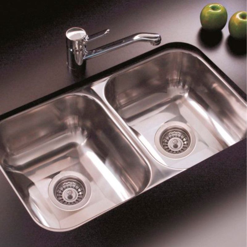Cocina-Lavaplatos-Doble-C28-18-Rectangular-Bajo-Cubierta-con-Rebalse-Cromado