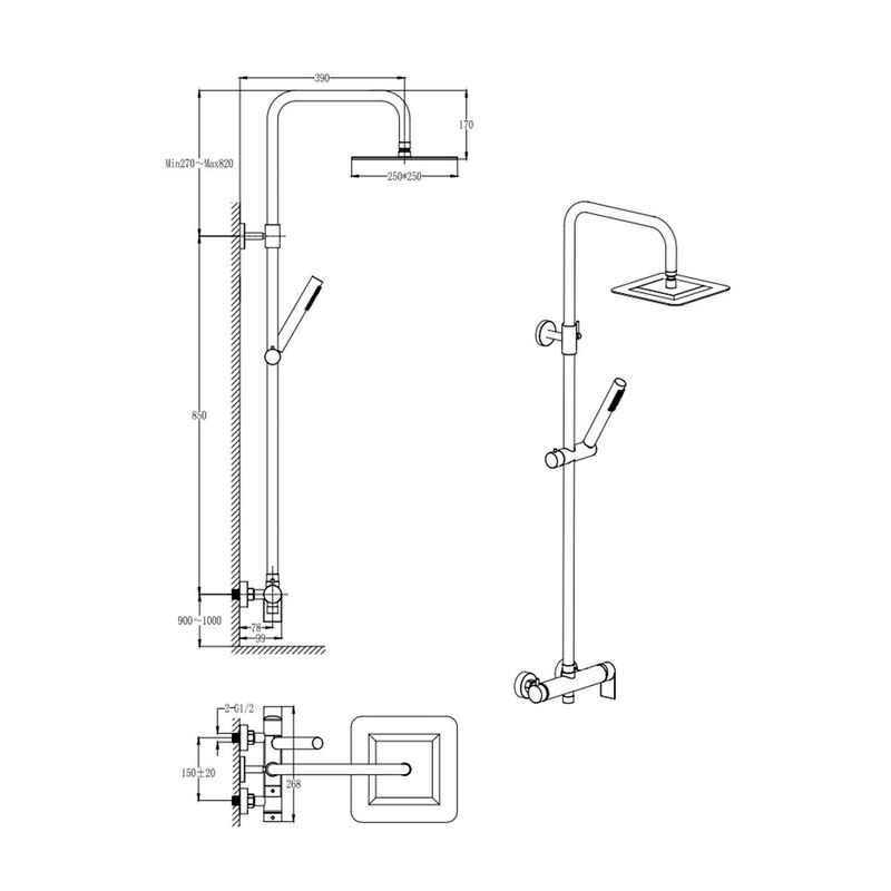 Baños-Columna-Ducha-Stellar-25-cm-Brushed