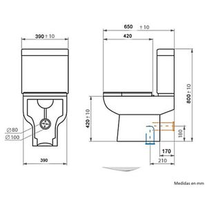 WC Zeus blanco urea con descarga a muro 390x650x800mm