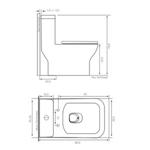 WC One Piece Square Negro Mate a Piso 30 con Asiento y Fijaciones