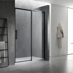 Baños-Mampara-Corredera-Grecia-con-Paño-Fijo-Negro-Mate-1400-Mm