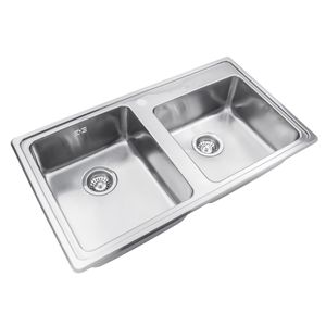 Lavaplatos Doble Quadra Q085A Rectangular con Rebalse Cromado