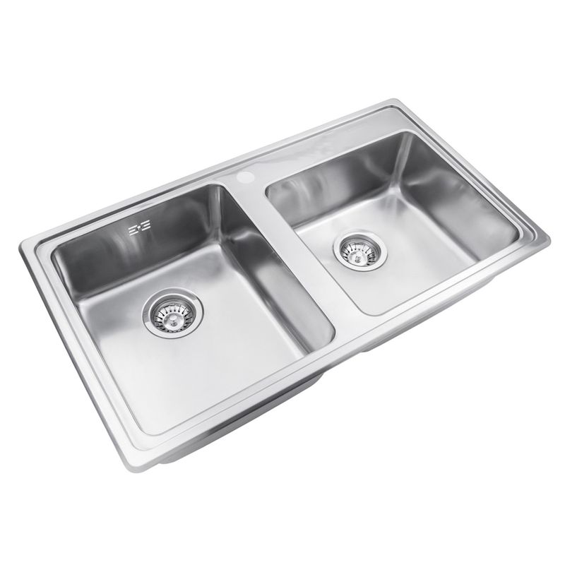 Cocina-Lavaplatos-Doble-Quadra-Q085A-Rectangular-con-Rebalse-Cromado