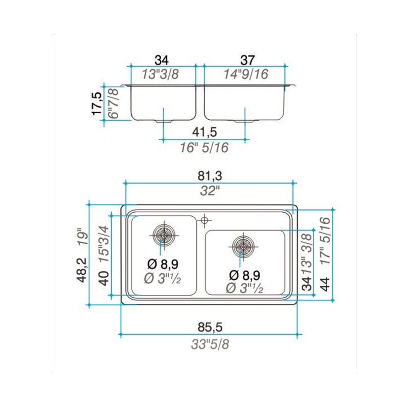 Cocina-Lavaplatos-Doble-Quadra-Q085A-Rectangular-con-Rebalse-Cromado