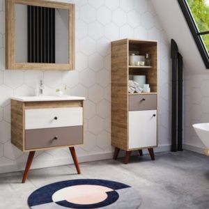 Mueble Repisa Baño 1 Cajón 1 Puerta Miel Blanco 350 mm