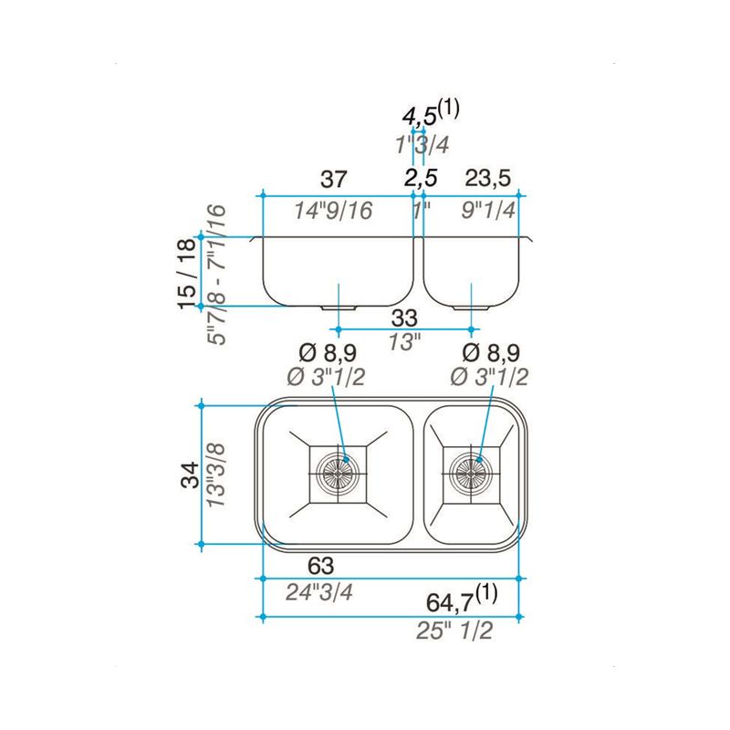 Cocina-Lavaplatos-Doble-R37-Rectangular-Bajo-Cubierta-con-Rebalse-Cromado