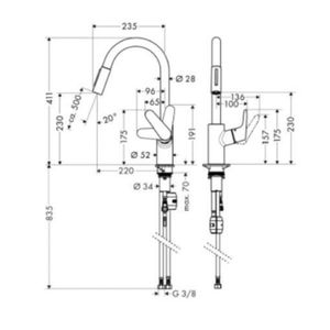 Griferia Cocina Focus M41 Extraible 2 Jet 31815670 Negro Mate