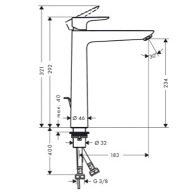 Baños-Griferia-Lavamanos-Talis-E-Alta-24-cm-C-Desague-Automatico-71716670-Negro-Mate