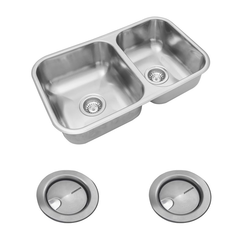 Cocina-Pack-Lavaplatos-Doble-R63-18-Cromo-Con-Desague-y-Sifon-Accesorios