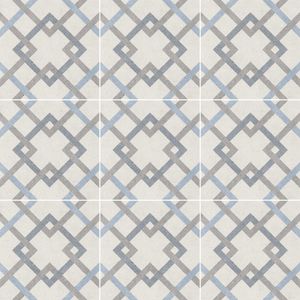 Porcelanato La Boheme Edith Blanco y Azul Mate 20x20 cm