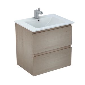 Mueble de Baño Delfos dos Cajones con Lavamanos Base White Oak 600 mm