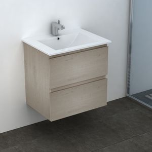 Mueble de Baño Delfos dos Cajones con Lavamanos Base White Oak 600 mm