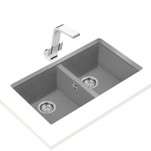 Lavaplatos de Granito Square 2 Cubetas Stone Grey 760x430 mm