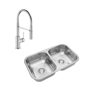Pack Lavaplatos Doble C28 con Griferia Cocina Brizo Extraible Cromo