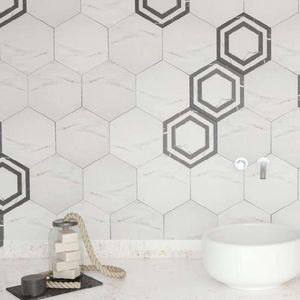 Gres Porcelánico Hexagon Calacatta Decor Marquina Mate 20x23 cm