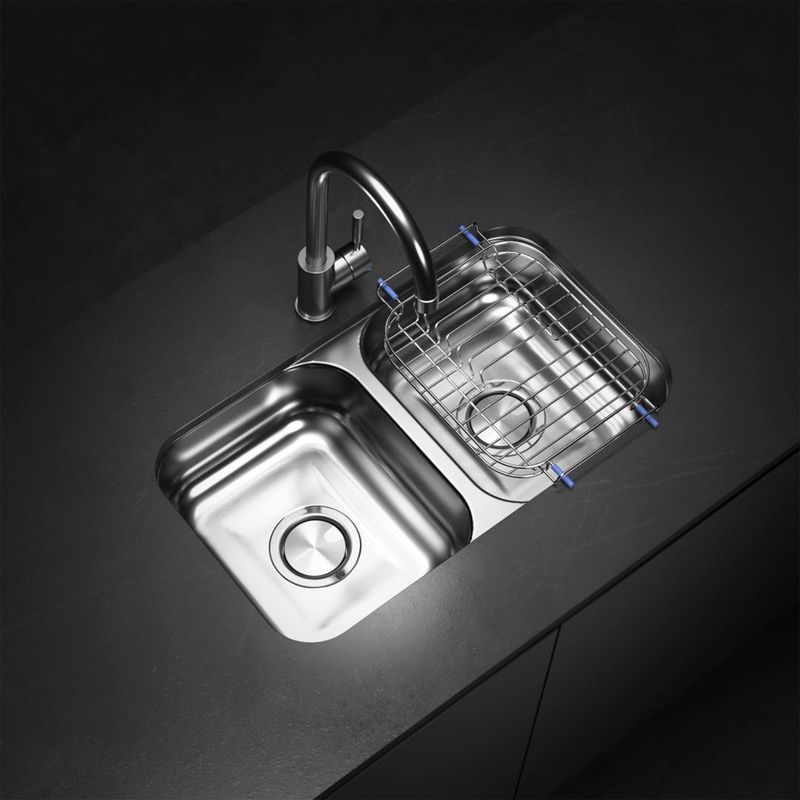 Cocina-Lavaplatos-Doble-C28-18-Rectangular-Bajo-Cubierta-con-Rebalse-Cromado