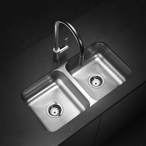 Lavaplatos Doble C37 Rectangular Bajo Cubierta con Rebalse Cromado