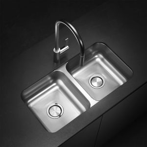 Lavaplatos Doble C37 Rectangular Bajo Cubierta con Rebalse Cromado