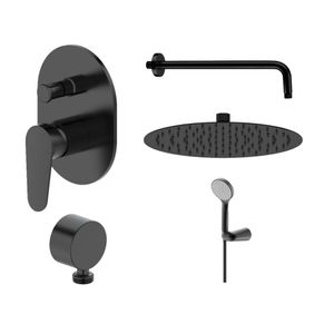 Pack Ducha Fija con Mezclador y Soporte de Ducha Negro Mate