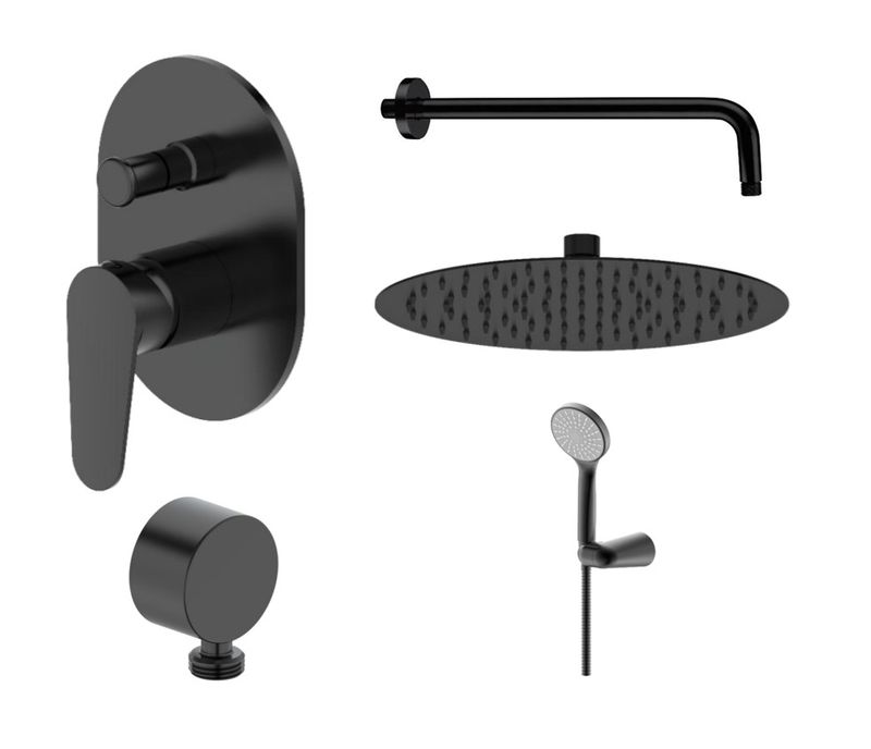 Baños-Pack-Ducha-Fija-con-Mezclador-y-Soporte-de-Ducha-Negro-Mate