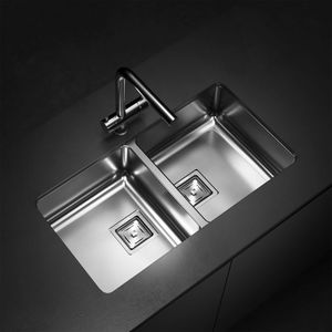 Lavaplatos Doble Q76 Rectangular Bajo Cubierta con Rebalse Cromado