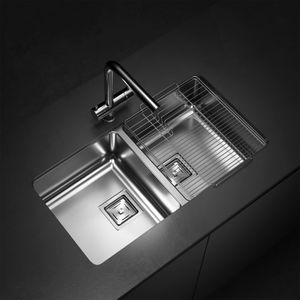 Lavaplatos Doble Q76 Rectangular Bajo Cubierta con Rebalse Cromado