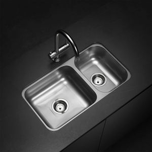Lavaplatos Doble R37 Rectangular Bajo Cubierta con Rebalse Cromado