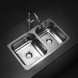 Lavaplatos Doble R63 Rectangular Bajo Cubierta con Rebalse Cromado