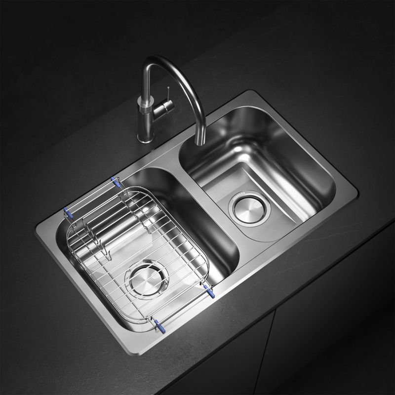 Cocina-Lavaplatos-Doble-R63-Rectangular-Bajo-Cubierta-con-Rebalse-Cromado