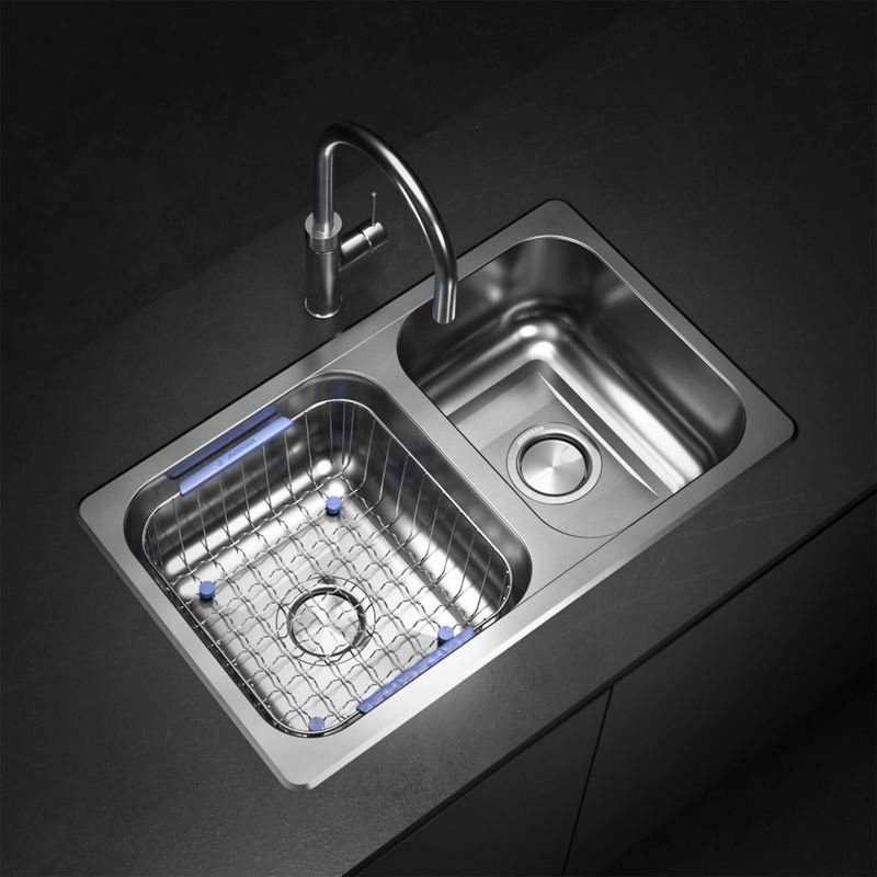 Cocina-Lavaplatos-Doble-R63-Rectangular-Bajo-Cubierta-con-Rebalse-Cromado