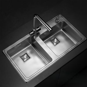Lavaplatos Doble Quadra Q085A Rectangular con Rebalse Cromado