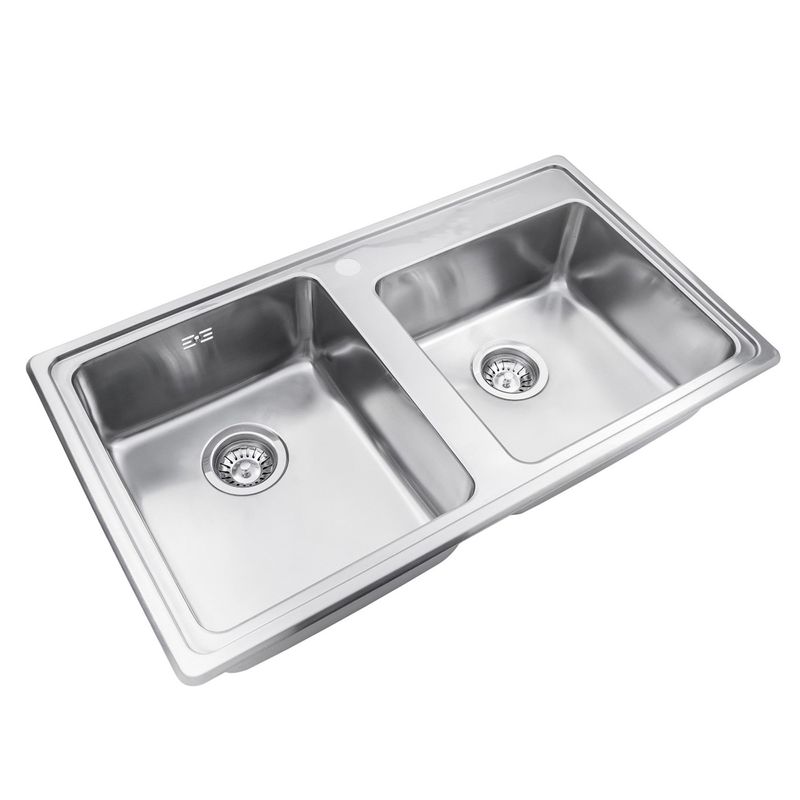 Cocina-Lavaplatos-Doble-Quadra-Q085A-Rectangular-con-Rebalse-Cromado