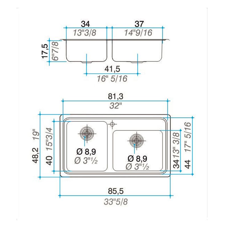Cocina-Lavaplatos-Doble-Quadra-Q085A-Rectangular-con-Rebalse-Cromado