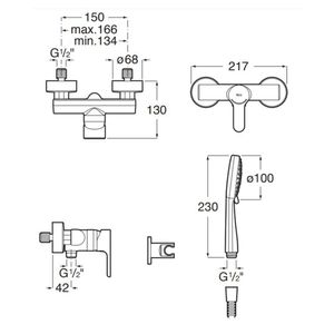 Mezclador Monomando Expuesto con Set de Ducha 1 Vía L20 Negro Mate 130x217x68 mm
