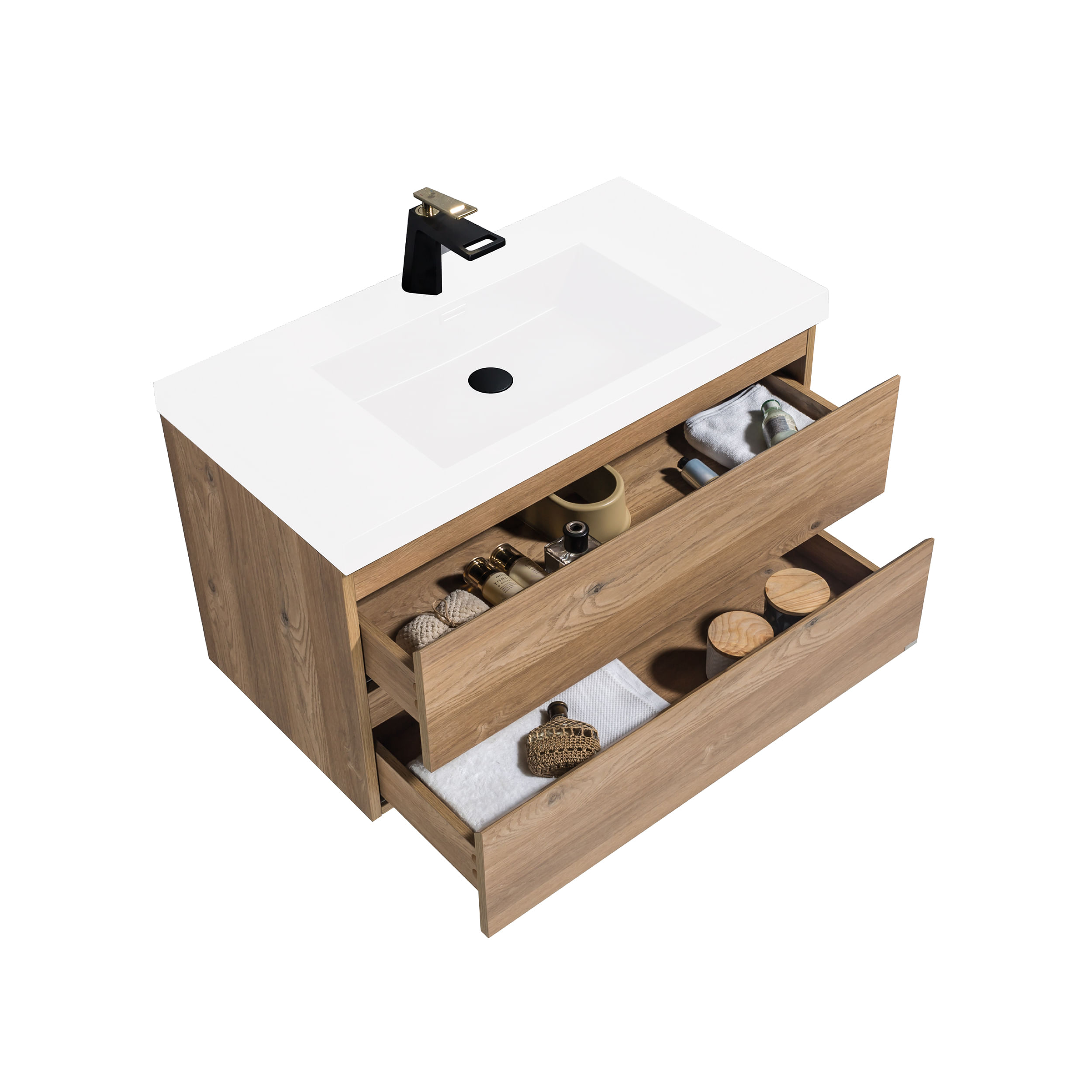 Mueble de Baño City con Lavamanos Blanco Base Nutwood 900x55