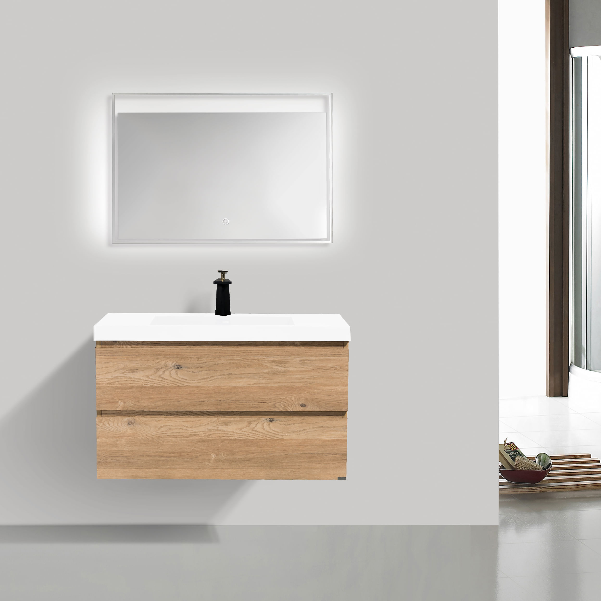 Mueble de Baño City con Lavamanos Blanco Base Nutwood 900x55
