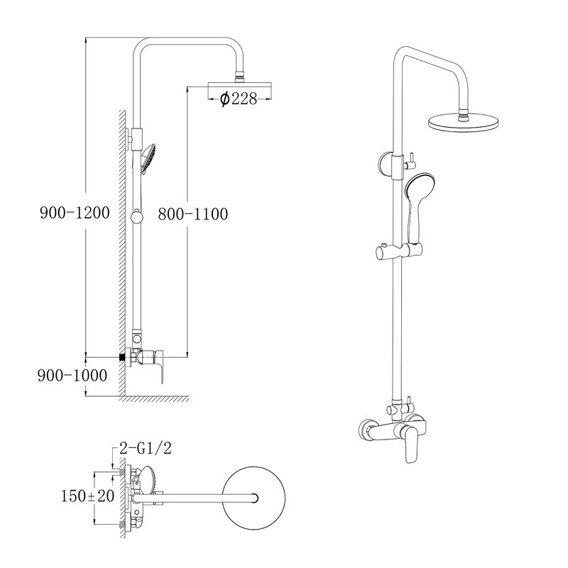 Baños-Columna-Ducha-Urban-N-23-Cm-Negro-Mate