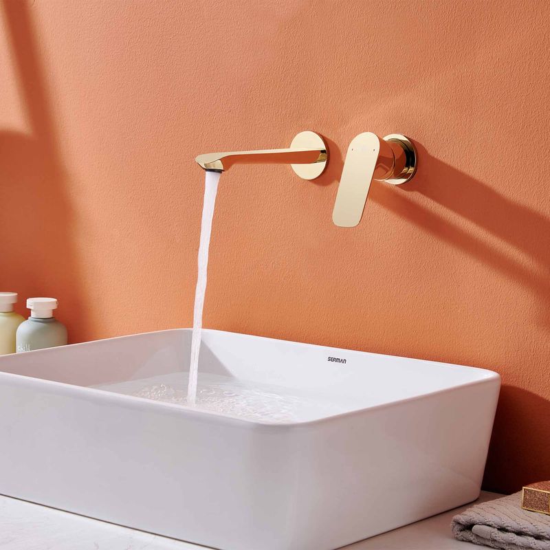 Baños-Griferia-Lavamanos-Urban-Muro-18-Cm-sin-Desague-Dorado