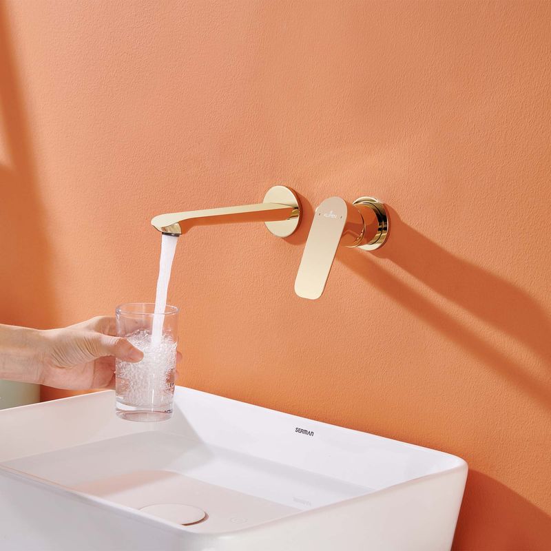 Baños-Griferia-Lavamanos-Urban-Muro-18-Cm-sin-Desague-Dorado