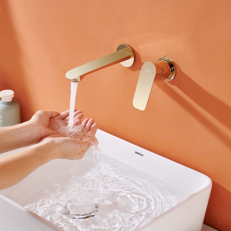 Baños-Griferia-Lavamanos-Urban-Muro-18-Cm-sin-Desague-Dorado