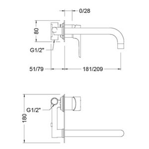 Grifería Lavamanos Koral Muro 22 cm S/Desagüe Cromada