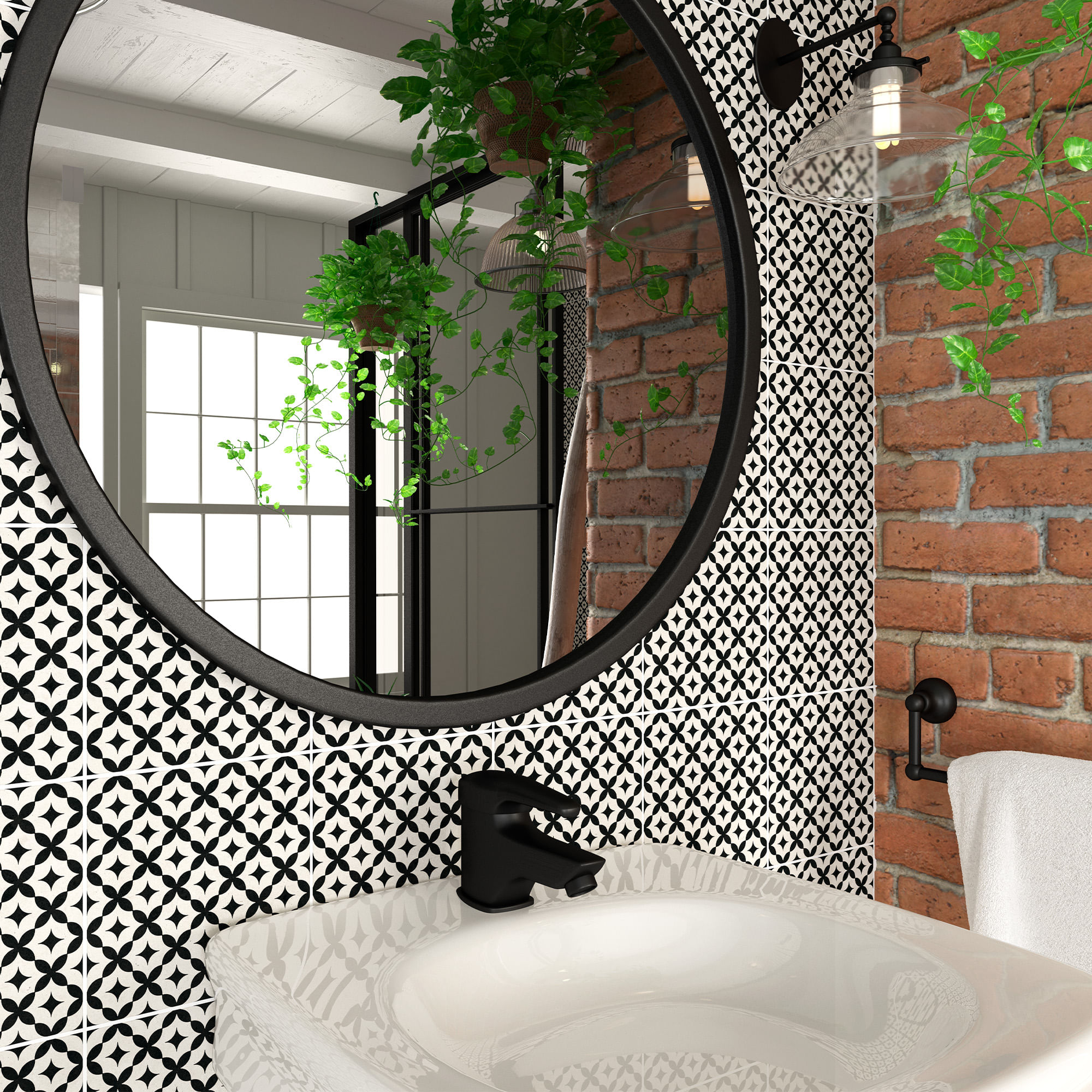 Porcelanato La Boheme Blanco y Negro Mate 20x20 cm | mK.cl