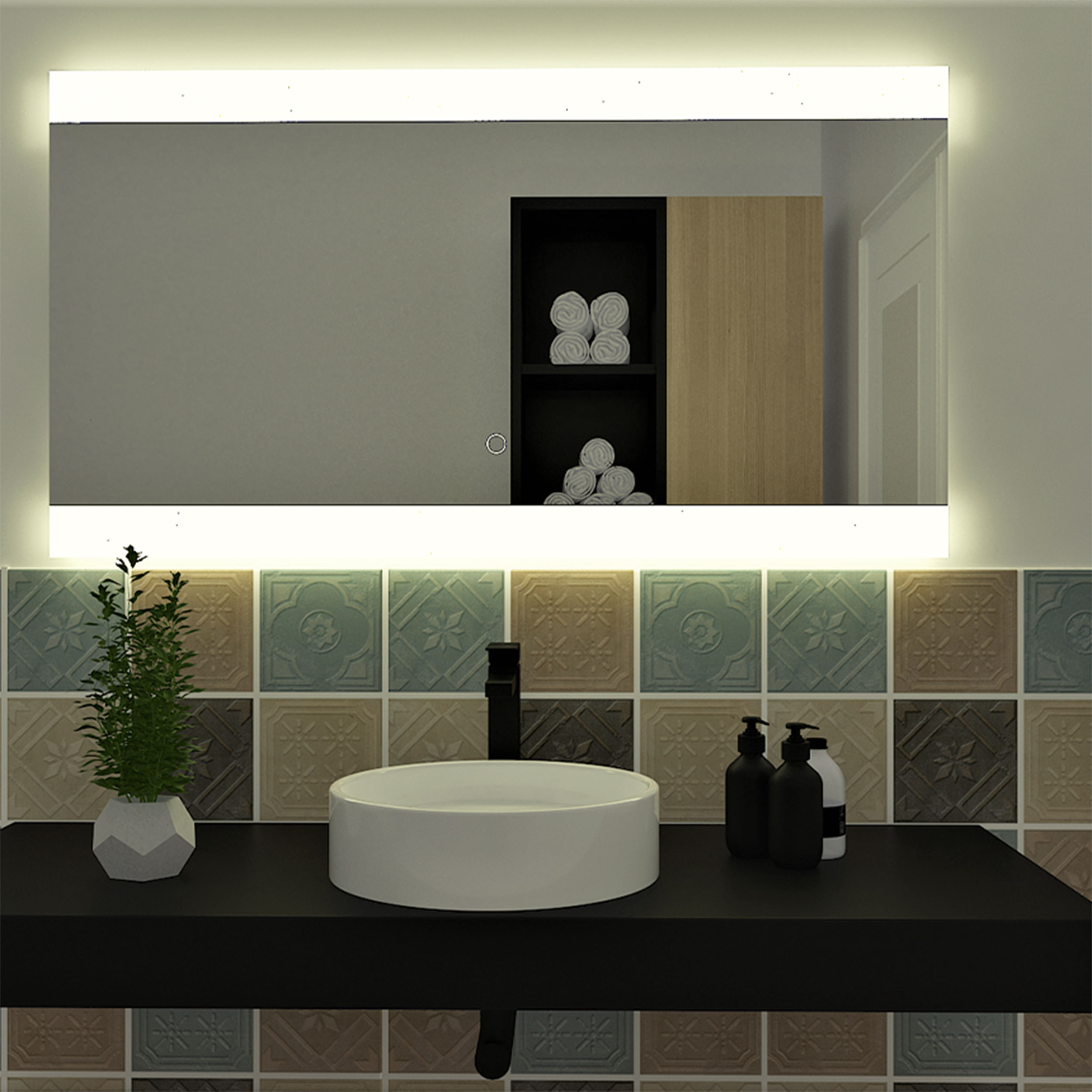 Espejo Aurora Rectangular Interruptor Táctil Led Cromado 120x50 cm